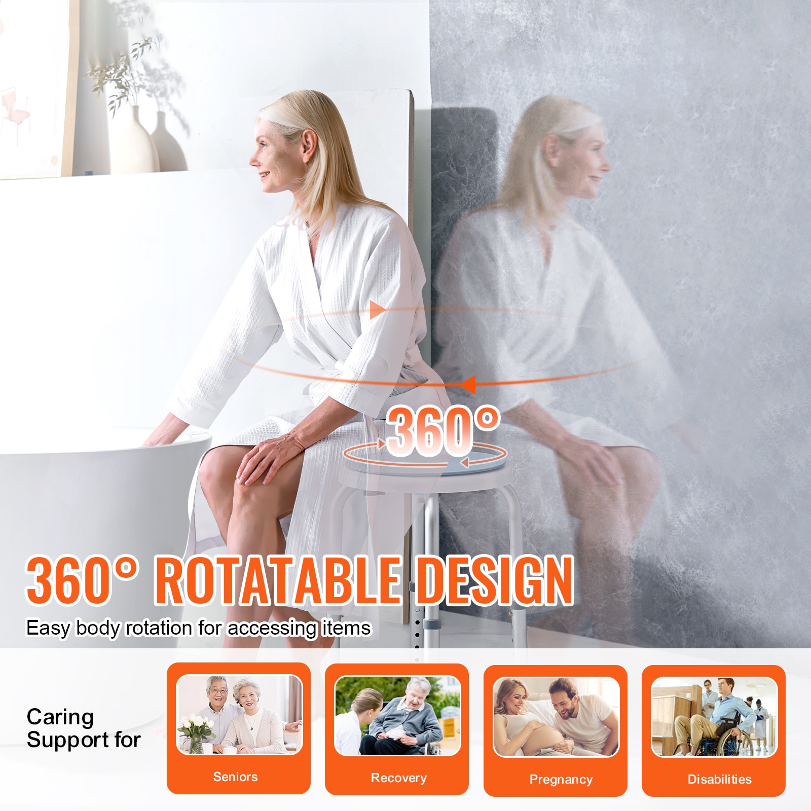 Swivel Shower Chair With Adjustable Height For Elderly And Disabled_voghion.com